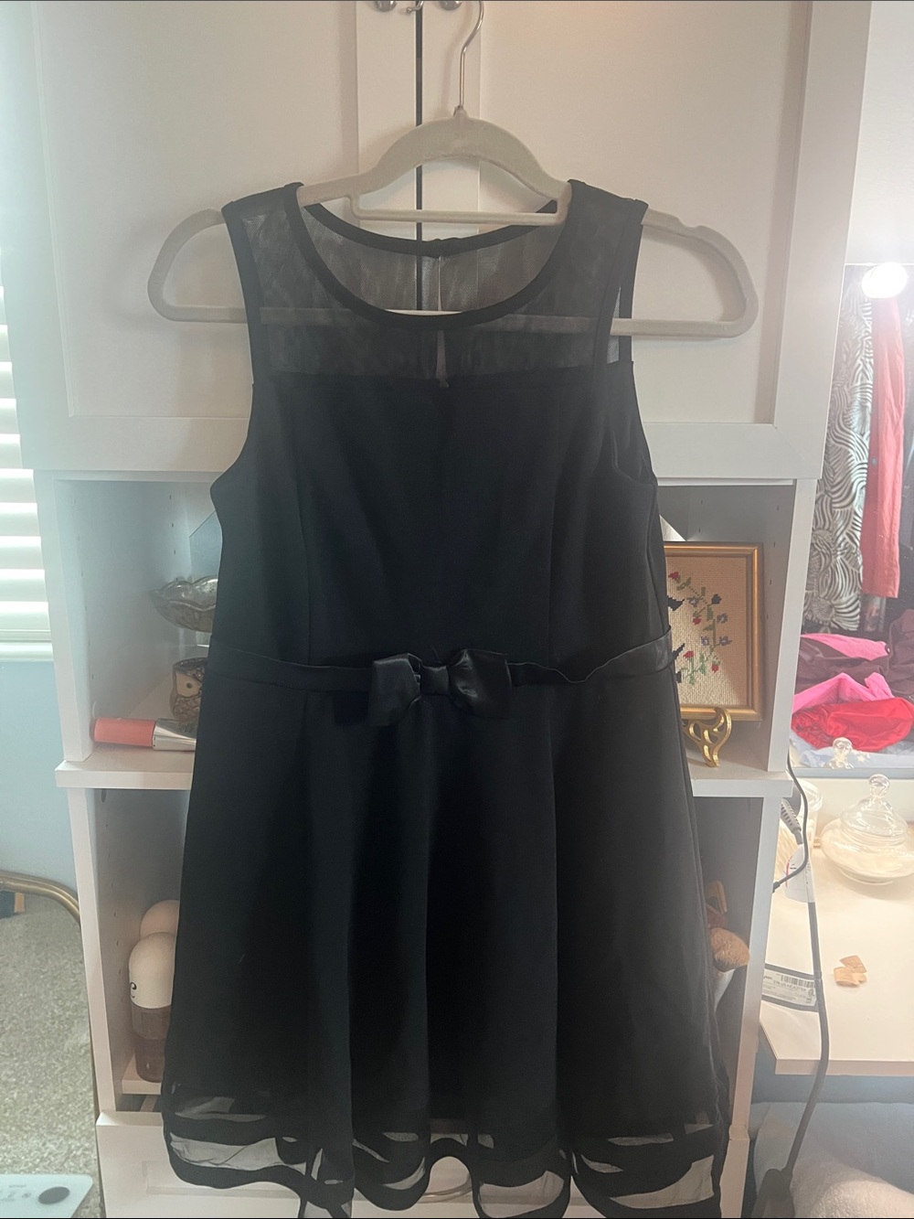 Calvin Klein Black Sheer-Yoke Sleeveless Party Dress with Bow